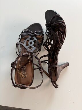 Carlos by Carlos Santana Bronze Metallic Strappy Knot Heels